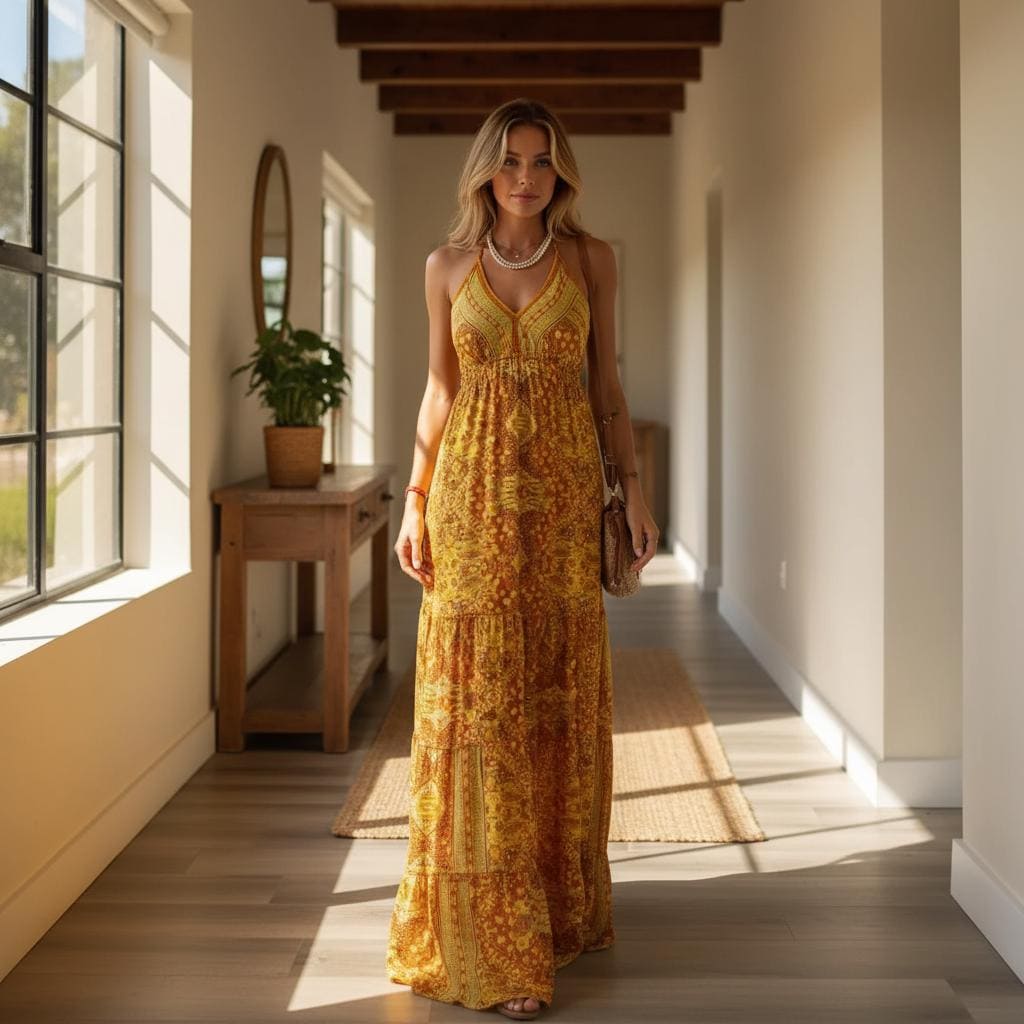 Summer Boho Maxi Dress Strapless Floral High Waist Long Dress