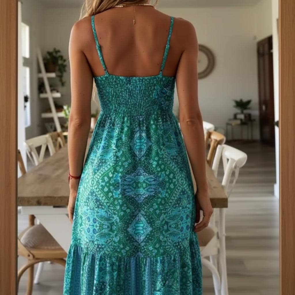 Boho Strapless Floral Maxi Dress High Waist Beach Summer Outfit