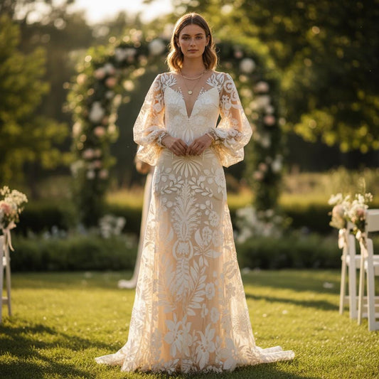 Boho Floral Flared Sleeve Maxi Dress V Neck Backless Wedding Guest