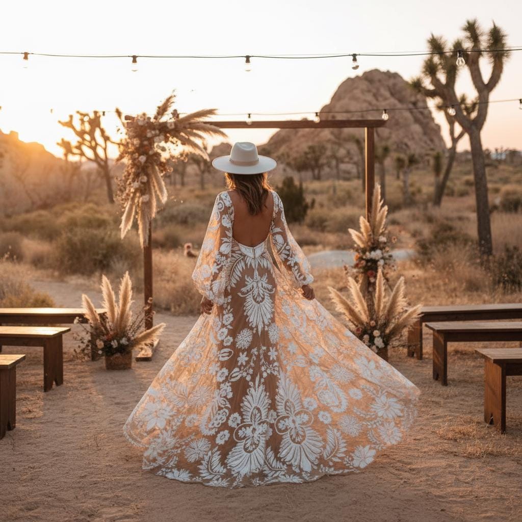 Boho Floral Flared Sleeve Maxi Dress V Neck Backless Wedding Guest