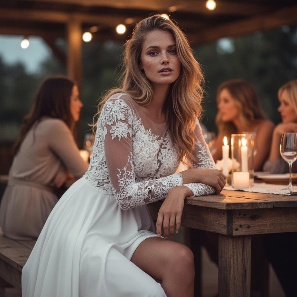 Simple Boho Lace Wedding Dress Long Sleeve Open Back Bridal Gown