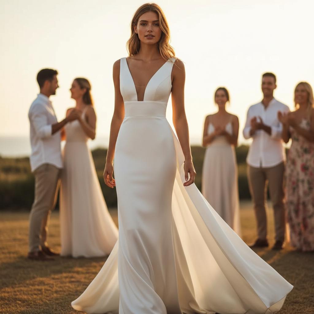 Simple Boho Wedding Maxi Dress High Waist Bridesmaid Elopement Party Dress