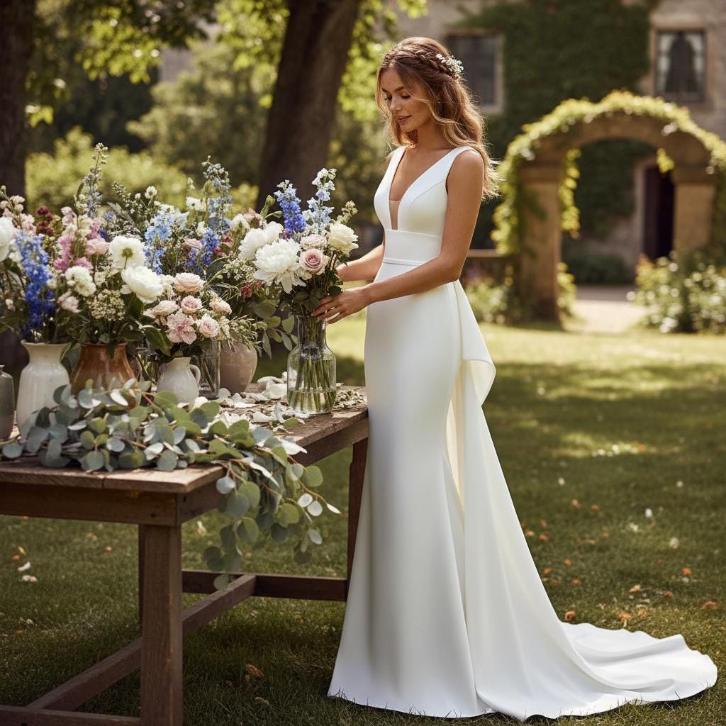 Simple Boho Wedding Maxi Dress High Waist Bridesmaid Elopement Party Dress