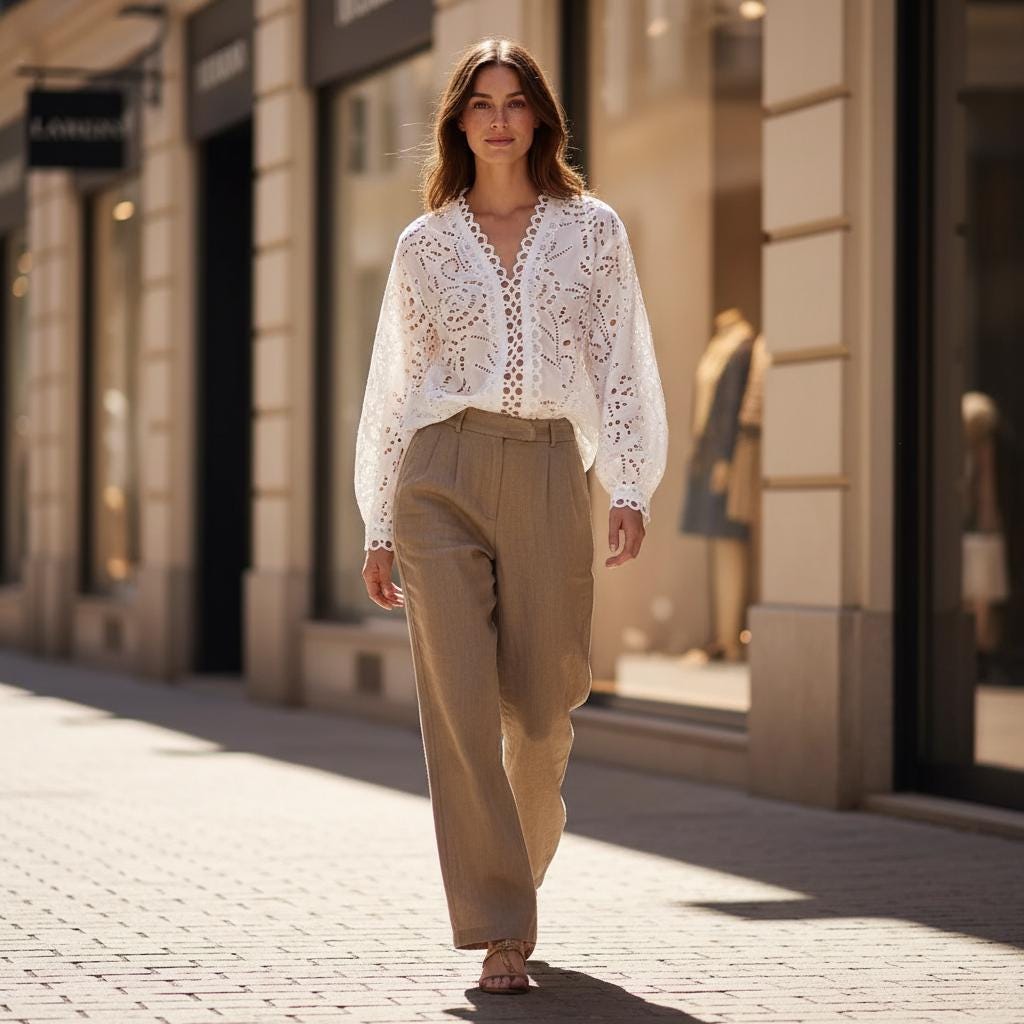 Boho White Cotton Blouse Embroidered V Neck Lace Long Sleeve Top