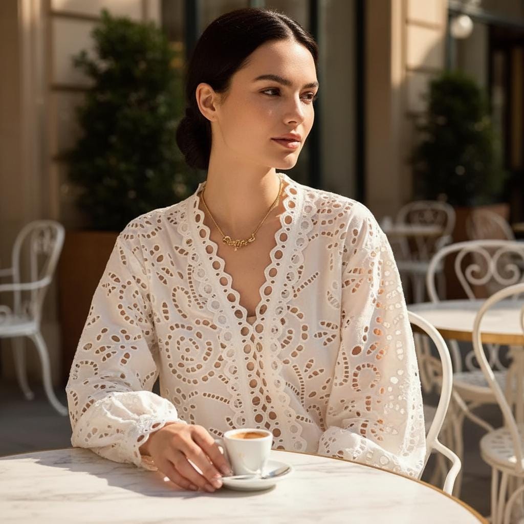 Boho White Cotton Blouse Embroidered V Neck Lace Long Sleeve Top