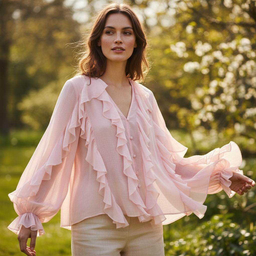 Boho Ruffled Lace Up V Neck Blouse Loose Spring Top