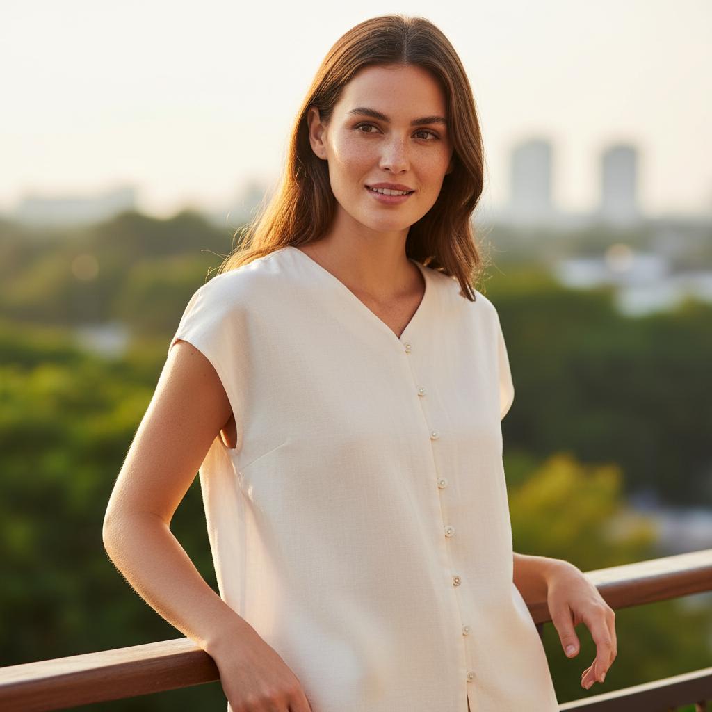 Boho Cotton V Neck Tank Top Sleeveless Button Blouse Summer