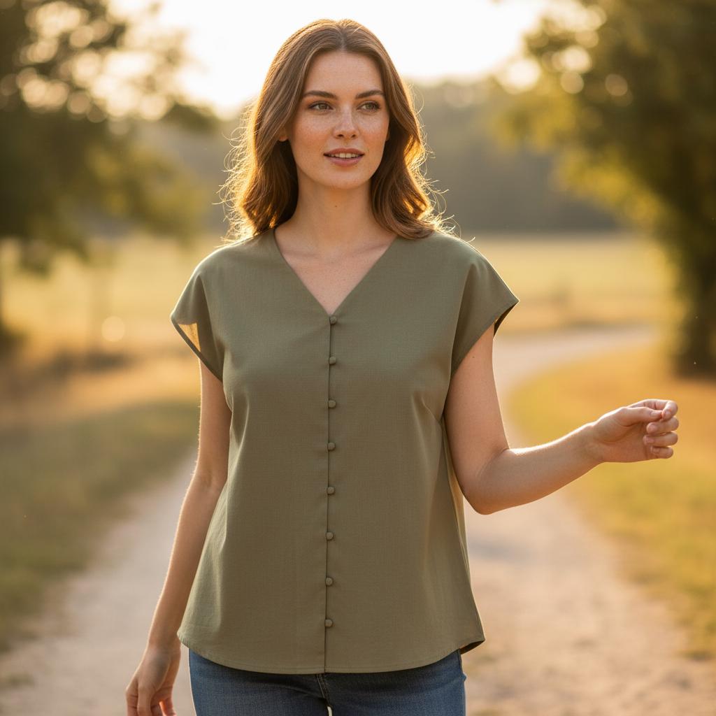 Women Boho Sleeveless Cotton Top V Neck Button Casual Blouse