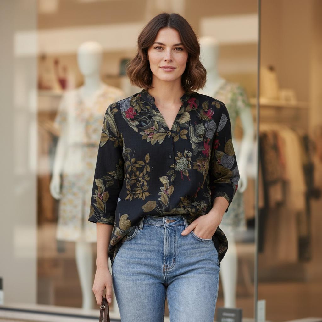 Boho Floral V Neck Blouse Women Cotton Loose Ethnic Spring Top