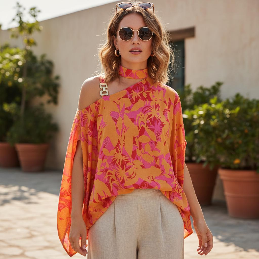 Plus Size Boho Cold Shoulder Blouse Loose Summer V Neck Top