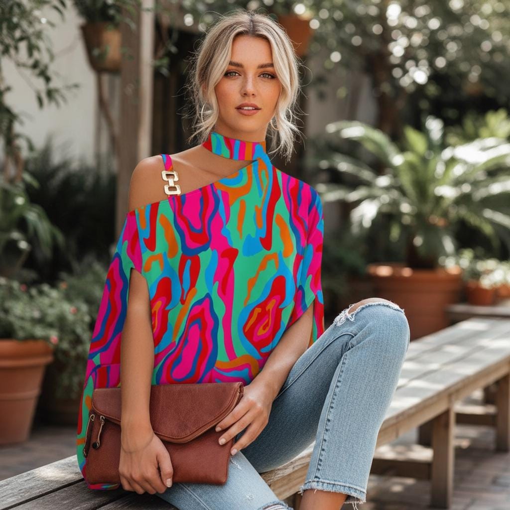 Plus Size Cold Shoulder Boho Blouse Loose Summer Printed Top
