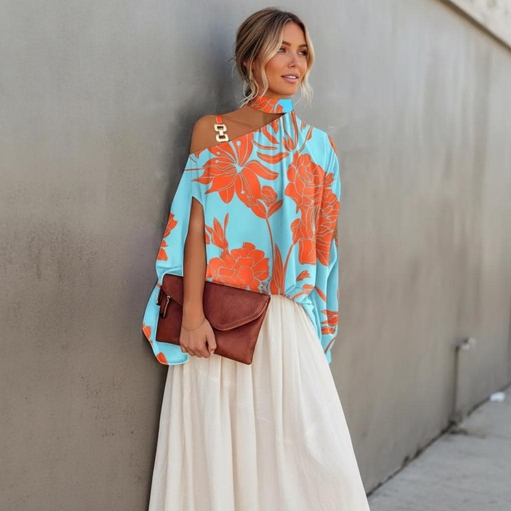 Boho Plus Size Open Shoulder Blouse Loose Fit Summer Top