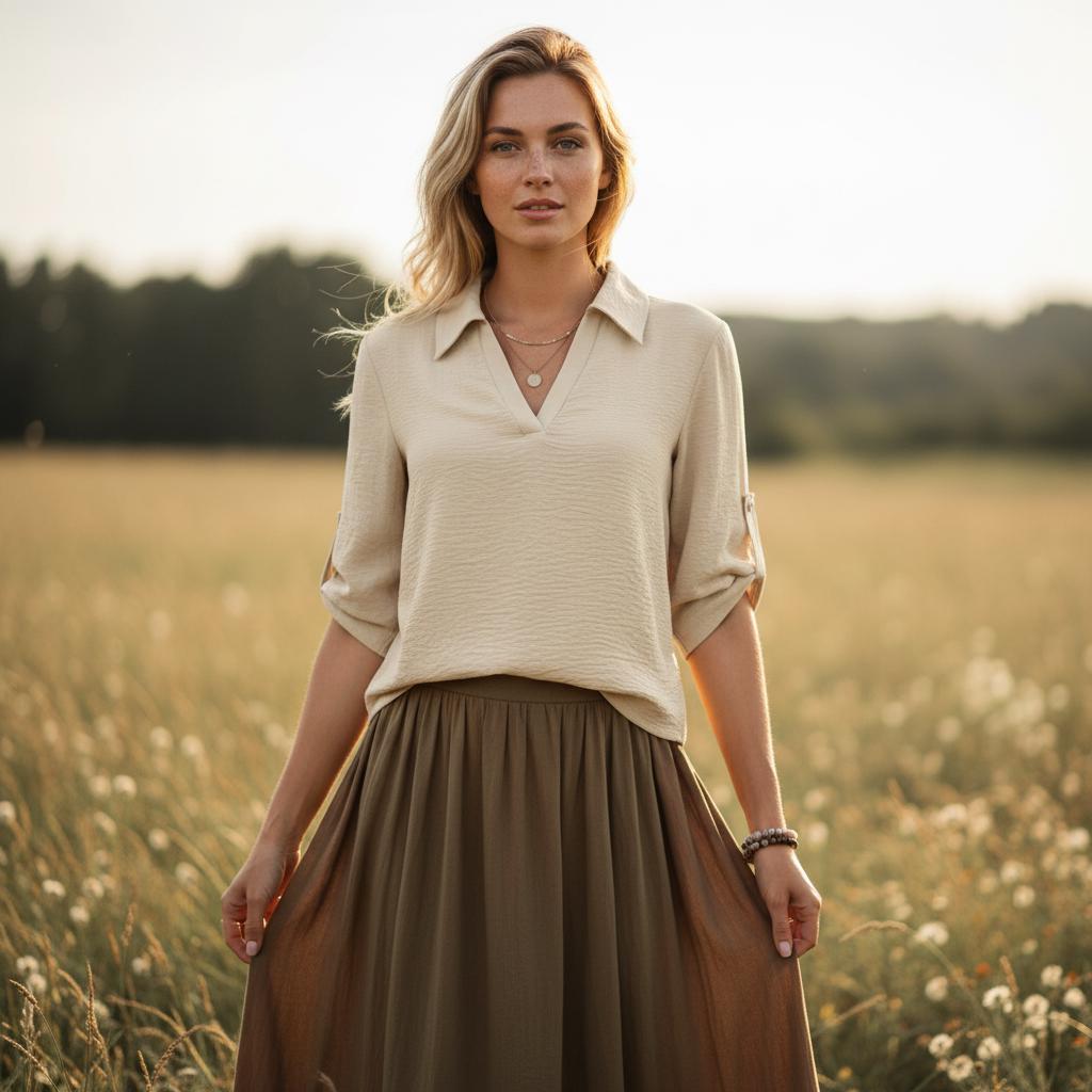 Summer Boho Cotton Blouse Women V Neck Loose Mid Sleeve Top