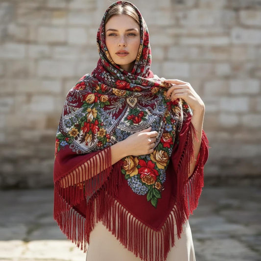 Boho Printed Blanket Scarf Women Warm Tassel Shawl Wrap