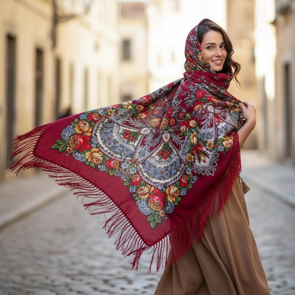 Boho Printed Blanket Scarf Women Warm Tassel Shawl Wrap