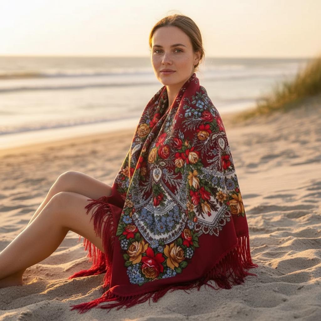 Boho Printed Blanket Scarf Women Warm Tassel Shawl Wrap