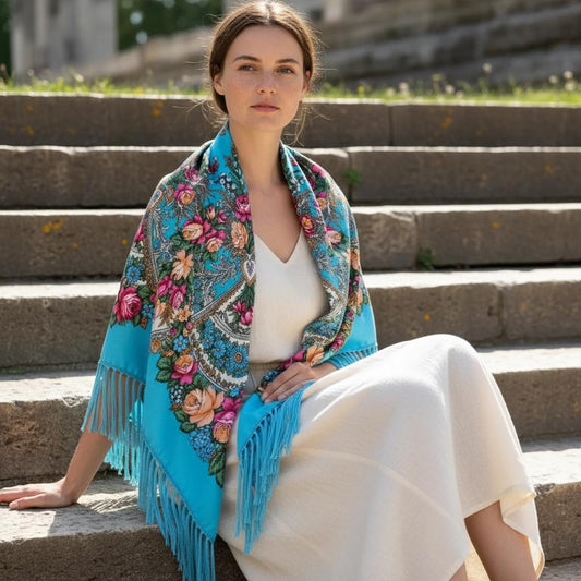 Retro Ethnic Print Scarf Women Boho Tassel Warm Shawl