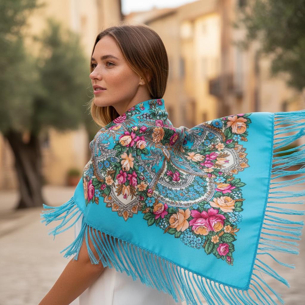 Retro Ethnic Print Scarf Women Boho Tassel Warm Shawl