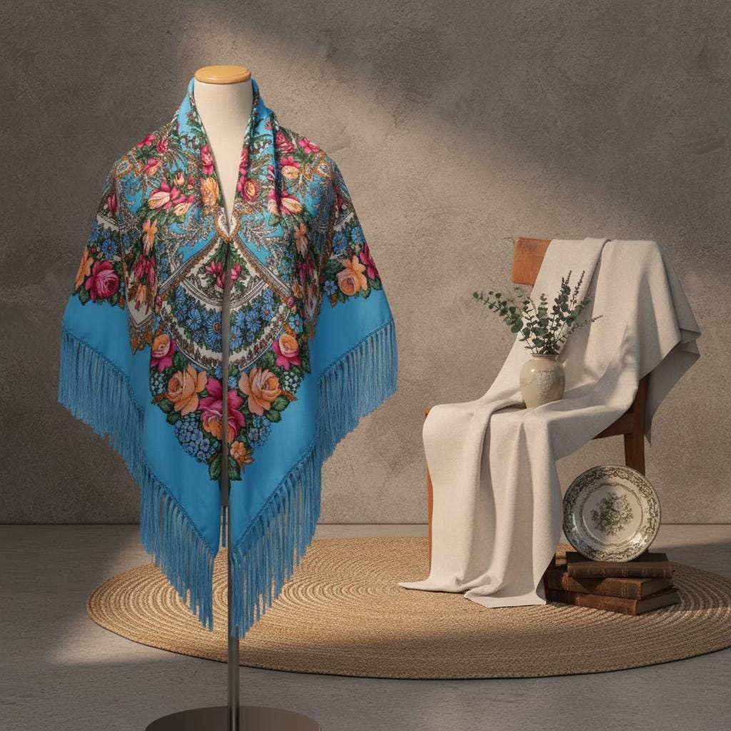 Retro Ethnic Print Scarf Women Boho Tassel Warm Shawl