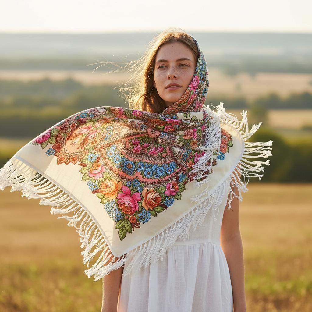 Boho Square Shawl Women Warm Printed Tassel Blanket Scarf