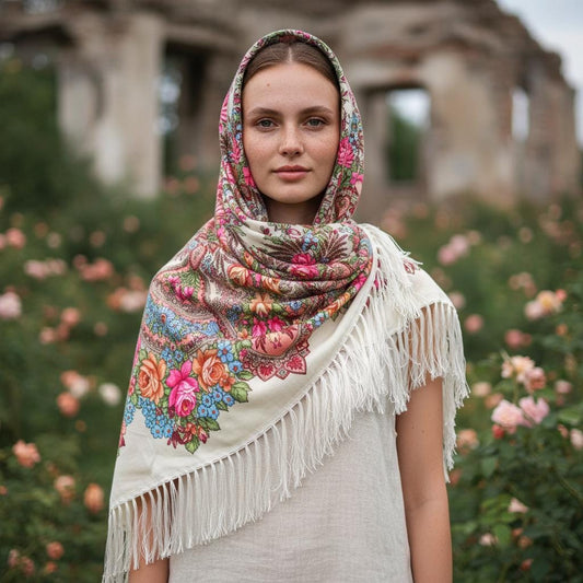 Boho Square Shawl Women Warm Printed Tassel Blanket Scarf