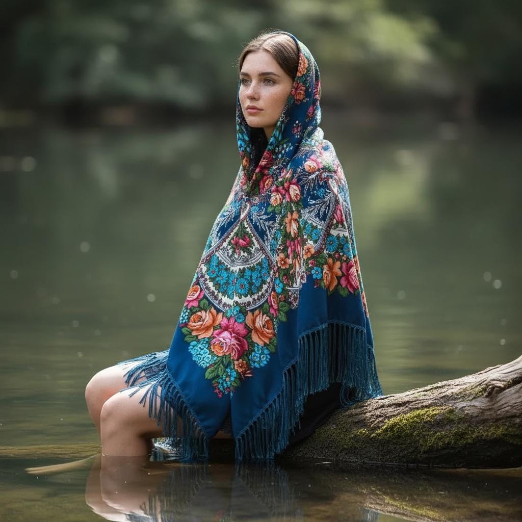 Women Bohemian Shawl Printed Tassel Warm Cloak Scarf