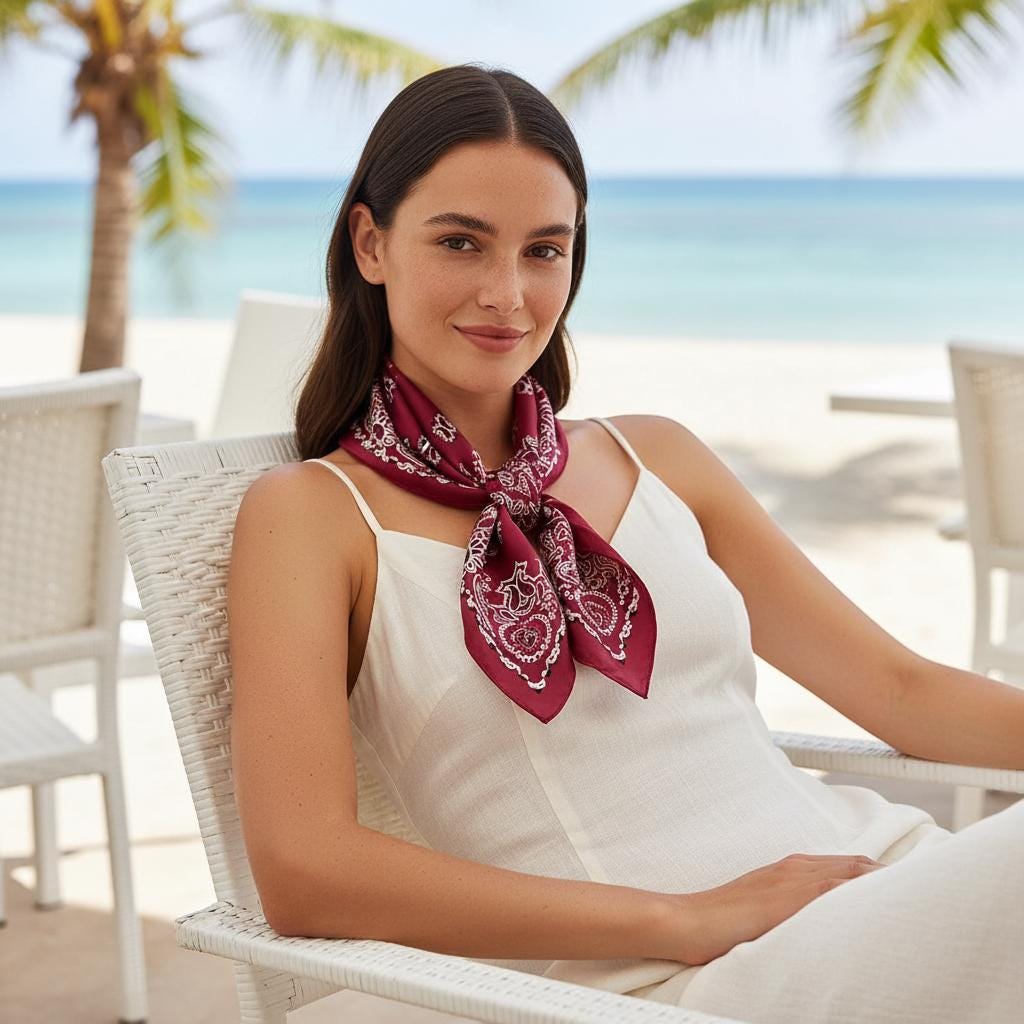 Elegant Paisley Print Silk Hair Scarf Bandana for Women