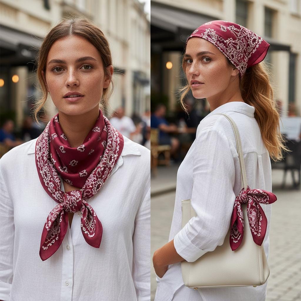 Elegant Paisley Print Silk Hair Scarf Bandana for Women