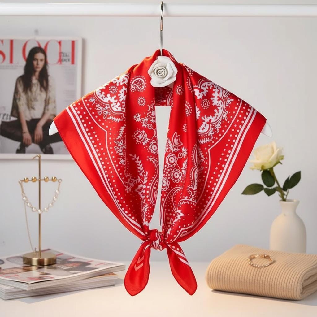 Boho Paisley Head Scarf 70x70cm Silk Kerchief Women