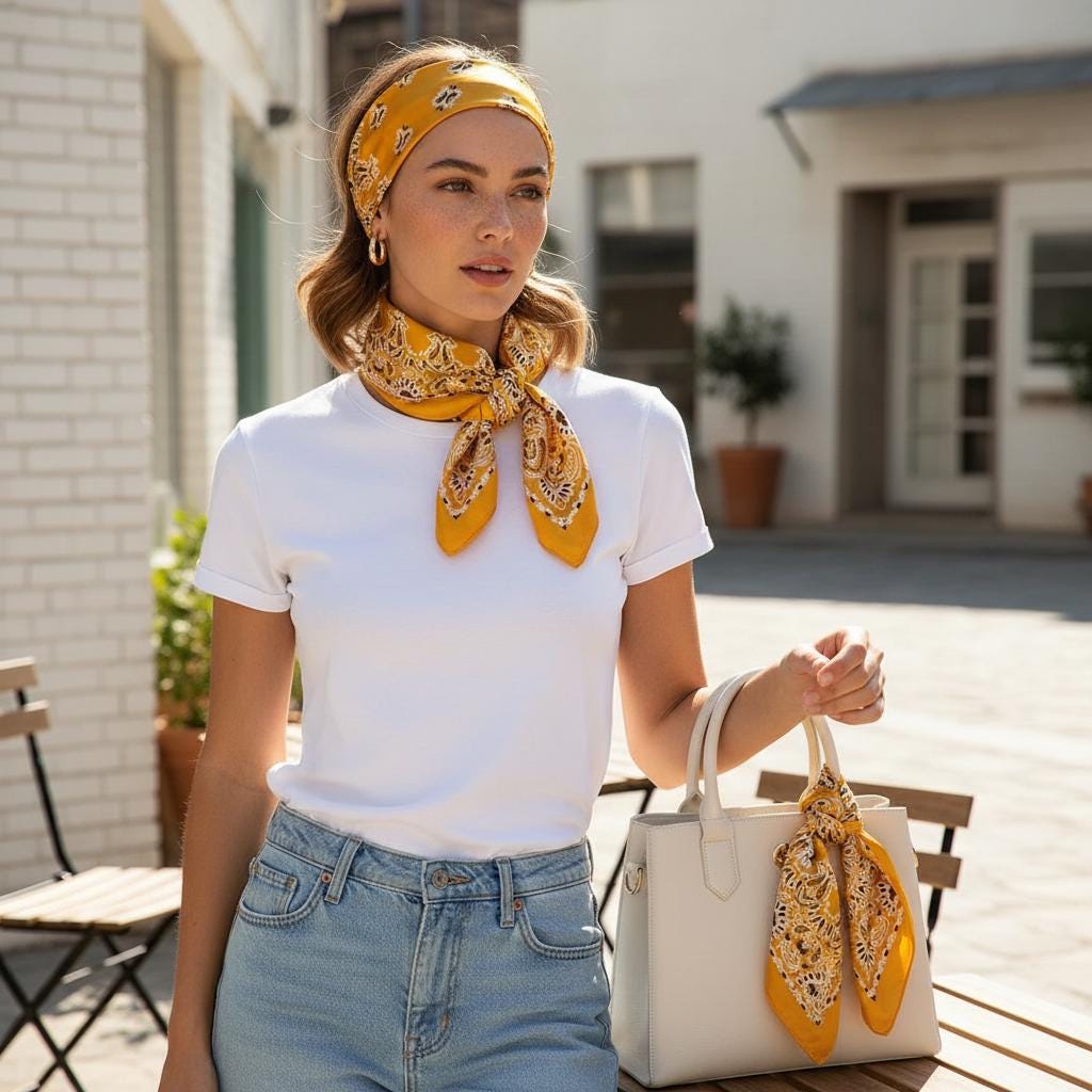 Vintage Paisley Silk Scarf Women Square Hair Bandana Head Wrap