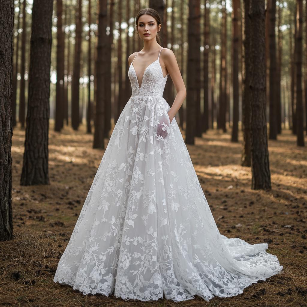 White Lace Strapless Midi Dress Elegant V Neck Hollow Out Princess Style