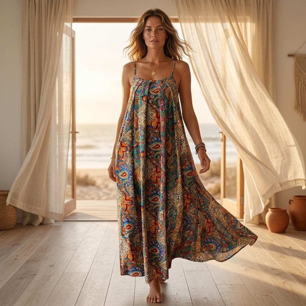 Plus Size Boho Paisley Maxi Dress Spaghetti Strap Loose Summer Dress