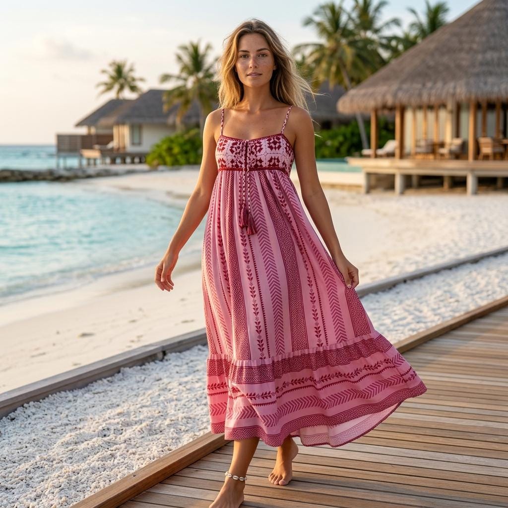 Boho Geometric Crochet Tassel Sleeveless Flowy A-Line Summer Dress