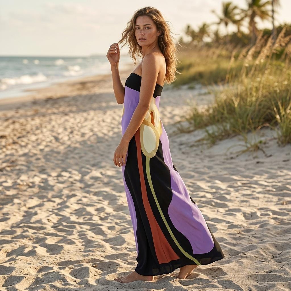 Boho Floral Strapless Maxi Dress Backless Summer Beach Dress