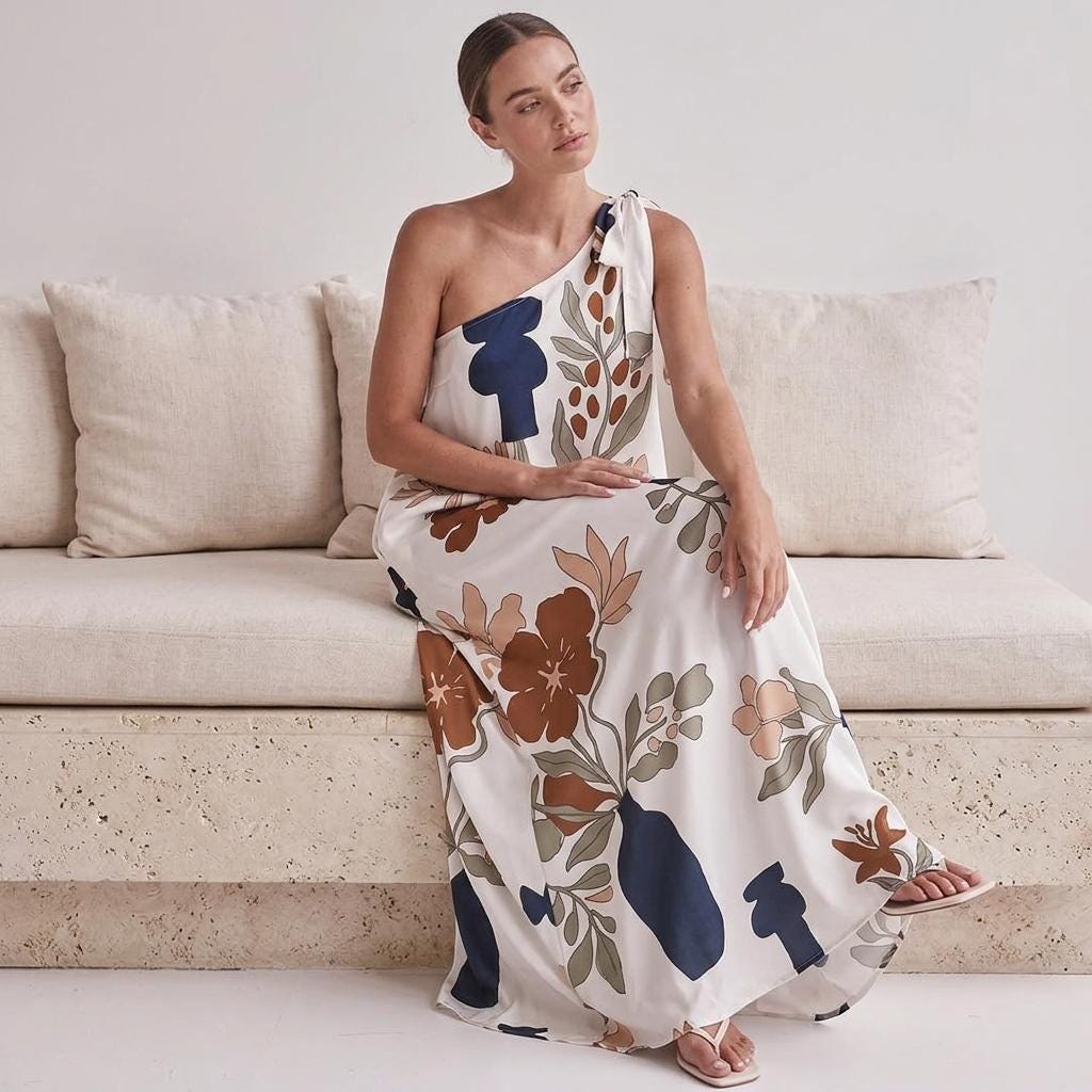 Elegant Off Shoulder Floral Maxi Dress Sleeveless Loose Vacation Party Dress