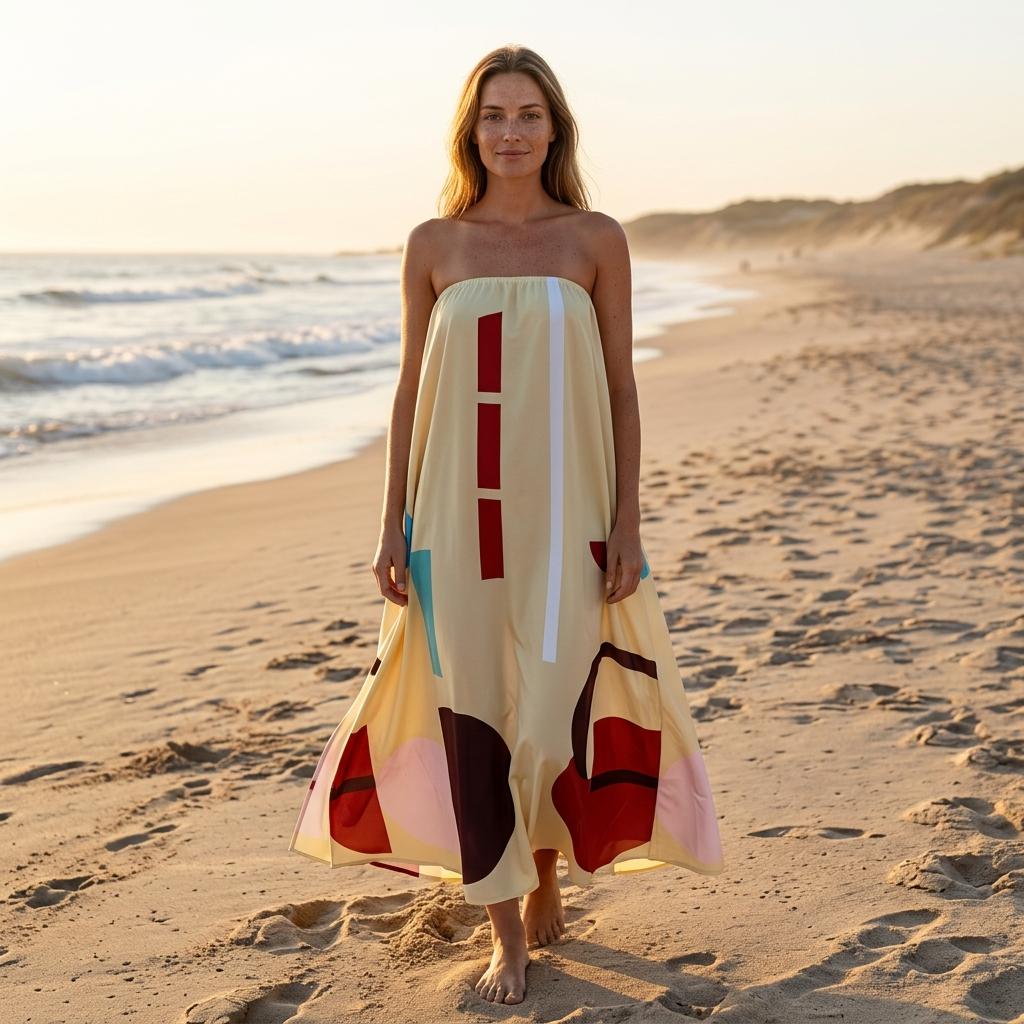 Elegant Printed Sleeveless Maxi Dress Women Summer Beach Vacation Loose Fit