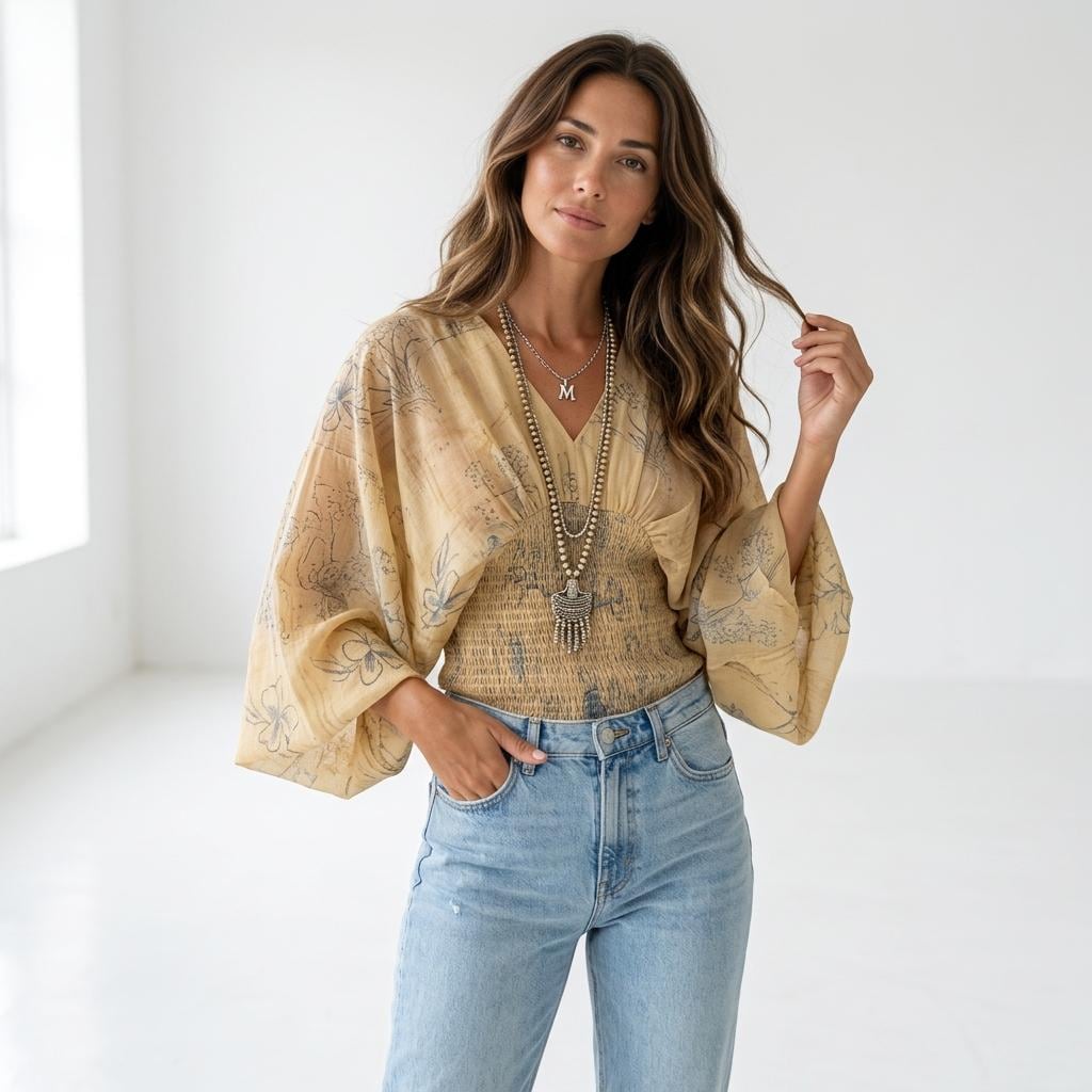 Boho Tie Dye V Neck Long Sleeve Slim Blouse Women