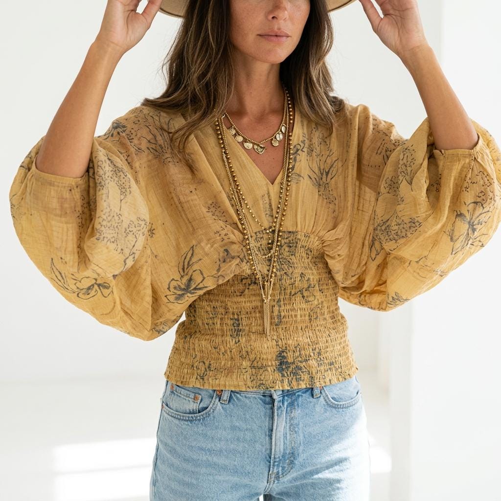 Boho Tie Dye V Neck Long Sleeve Slim Blouse Women