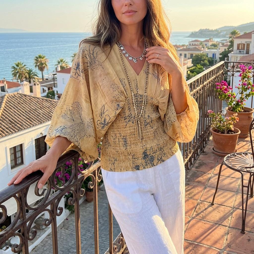 Boho Tie Dye V Neck Long Sleeve Slim Blouse Women