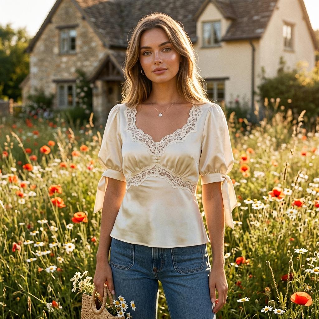 Elegant Lace Patchwork V-Neck Blouse Lace Up Waist Summer Top
