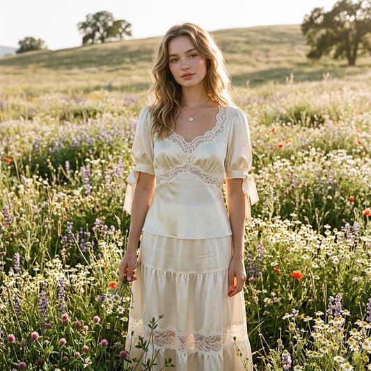 Elegant Lace Patchwork V-Neck Blouse Lace Up Waist Summer Top