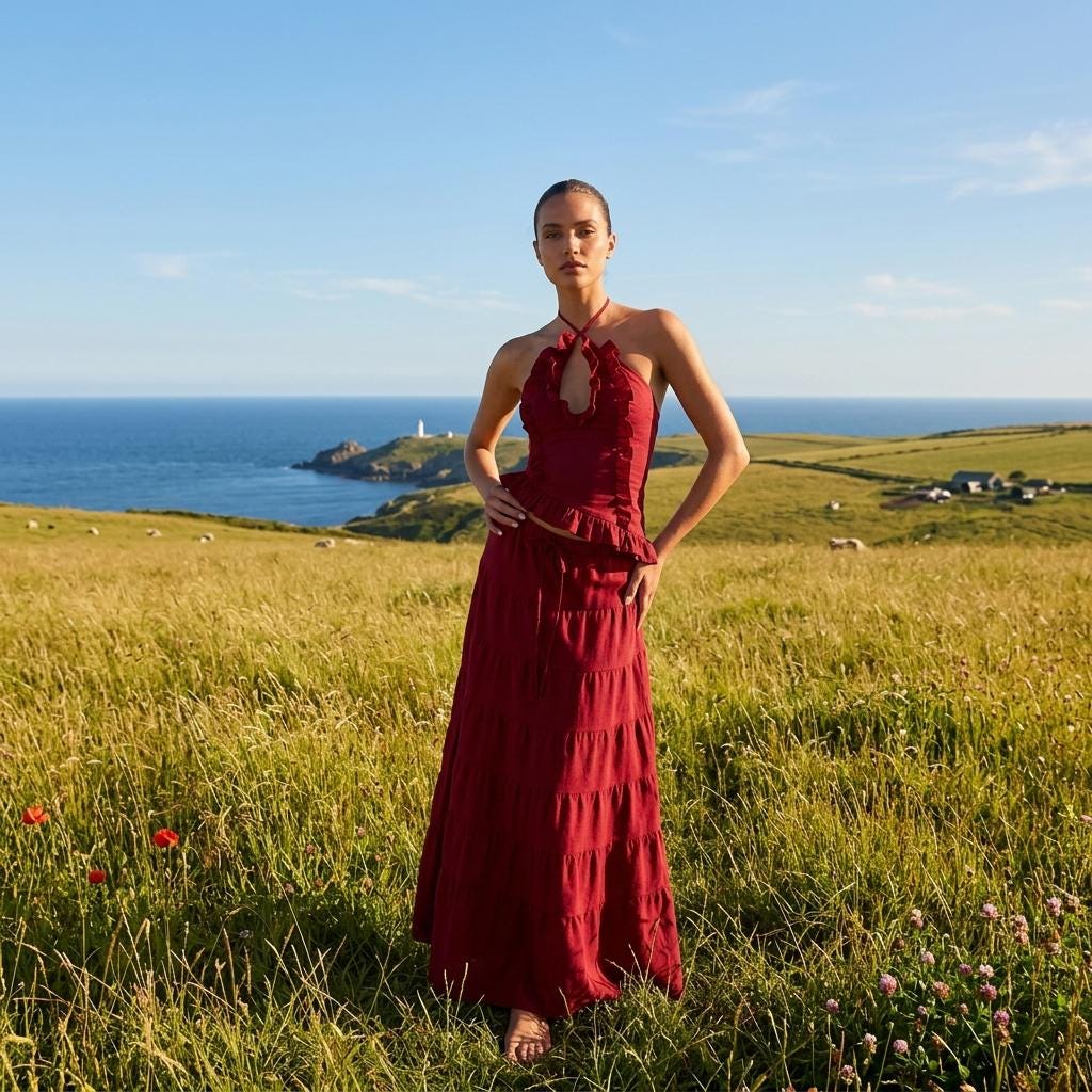 Boho Summer Two Piece Skirt Set Halter Top Ruffle Maxi Outfit
