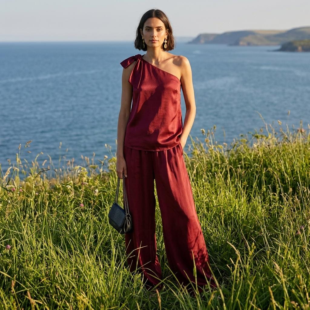 Summer Vacation One Shoulder Top and Pants Matching Set
