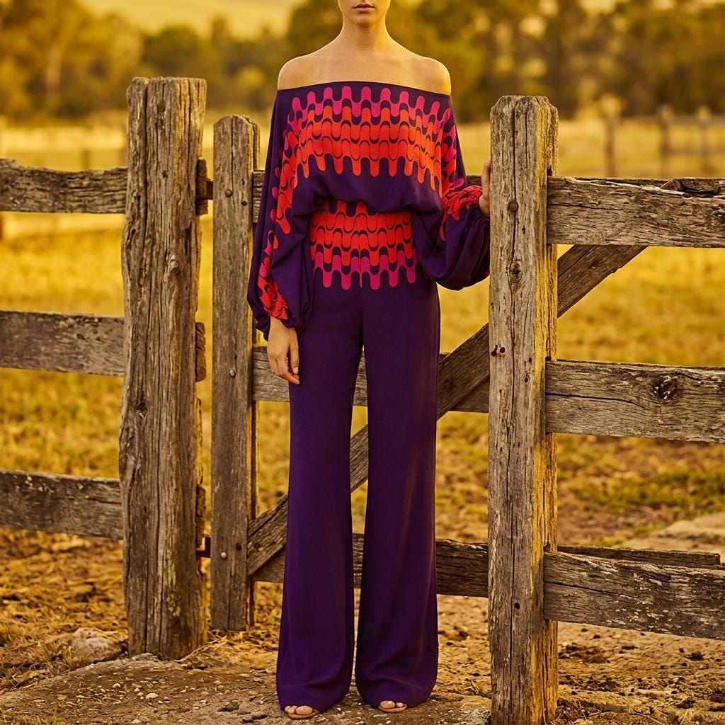 Printed Satin Outfit Off Shoulder Top Wide Leg Pants Set