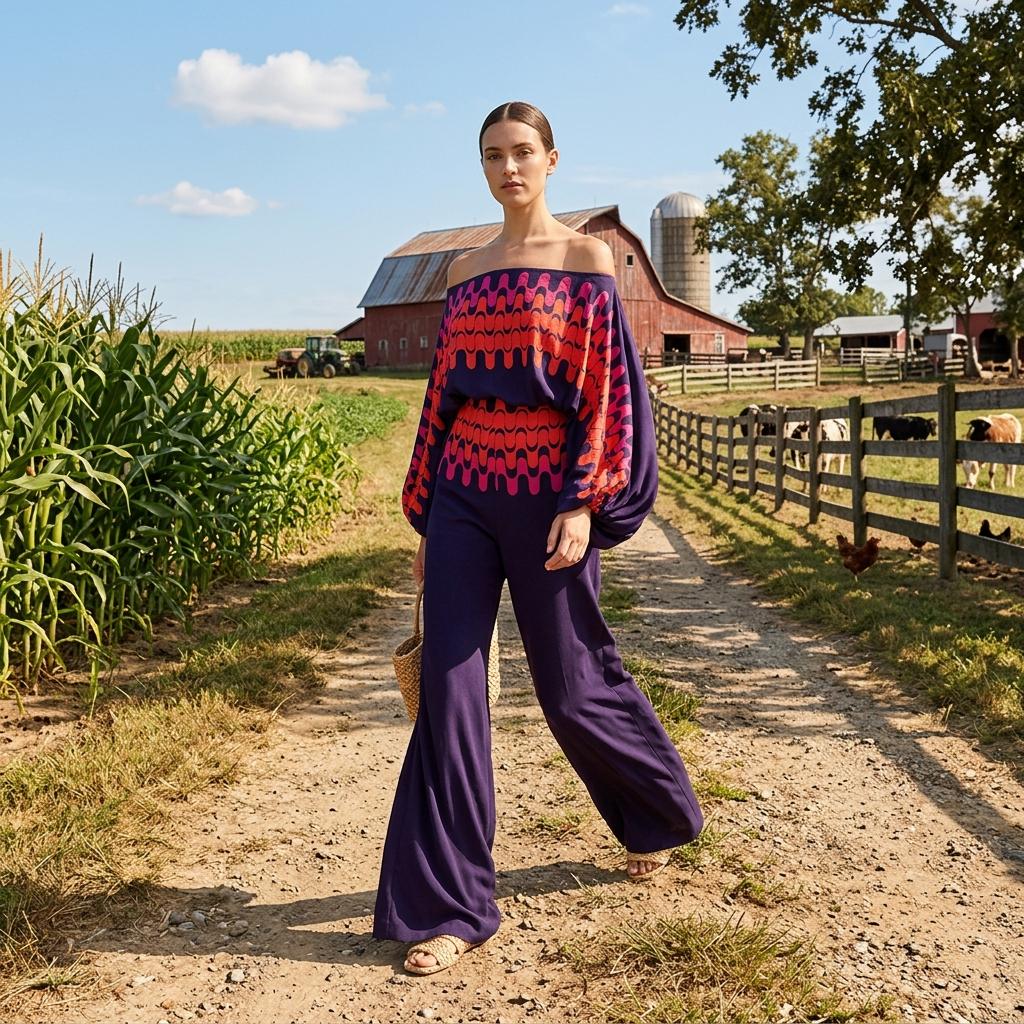 Printed Satin Outfit Off Shoulder Top Wide Leg Pants Set
