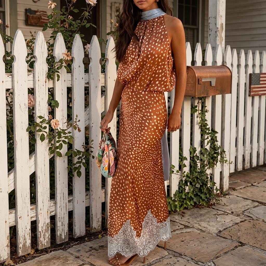 Vintage Polka Dot Lace Two Piece Vacation Skirt Set Women