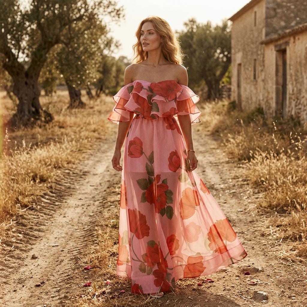 Boho Floral Off Shoulder Top and Maxi Skirt Two Piece Set