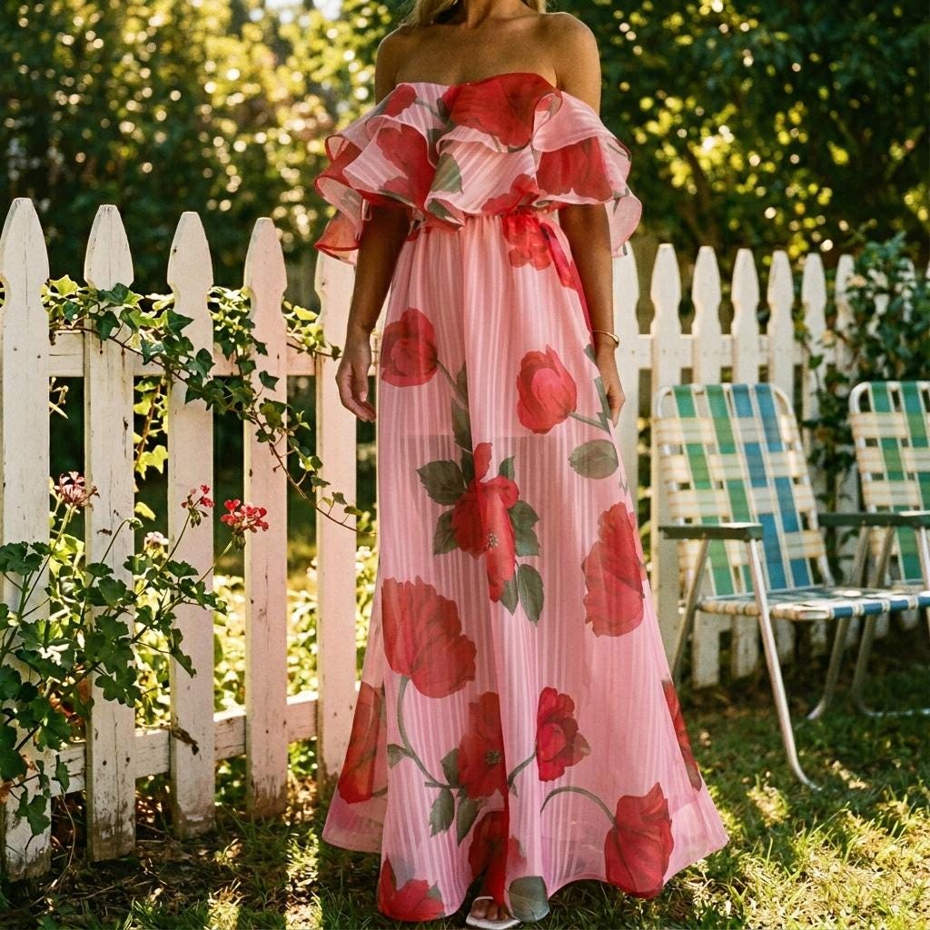 Boho Floral Off Shoulder Top and Maxi Skirt Two Piece Set