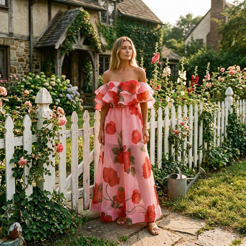 Boho Floral Off Shoulder Top and Maxi Skirt Two Piece Set