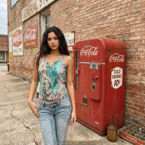 Boho Floral Button Tank Top Women’s Summer Sleeveless V Neck Cami